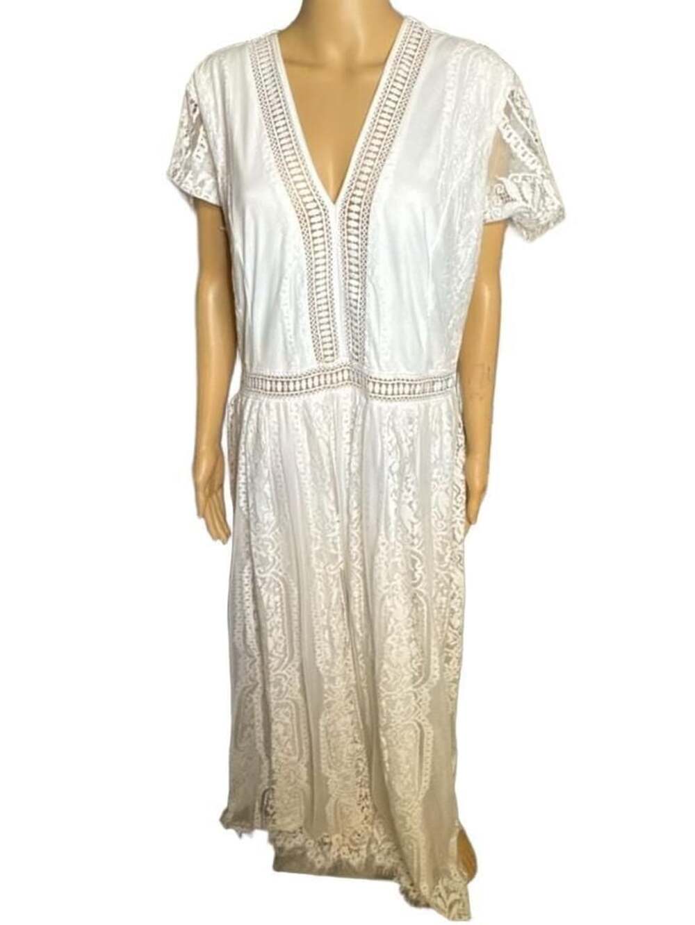 Merokeety Women's V-Neck Short Sleeve Floral Lace Wedding Bridesmaid Maxi Dress